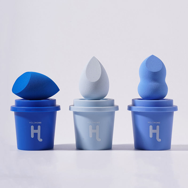 Wet&Dry Dual Use Beauty Egg Cosmetic Blender Latex Free Blue Coffee Cup Makeup Sponge Set