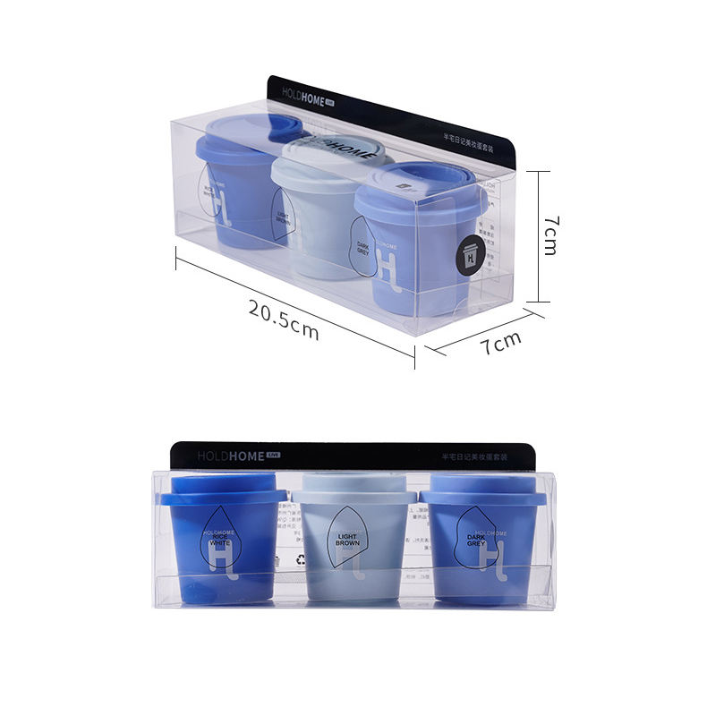 Wet&Dry Dual Use Beauty Egg Cosmetic Blender Latex Free Blue Coffee Cup Makeup Sponge Set
