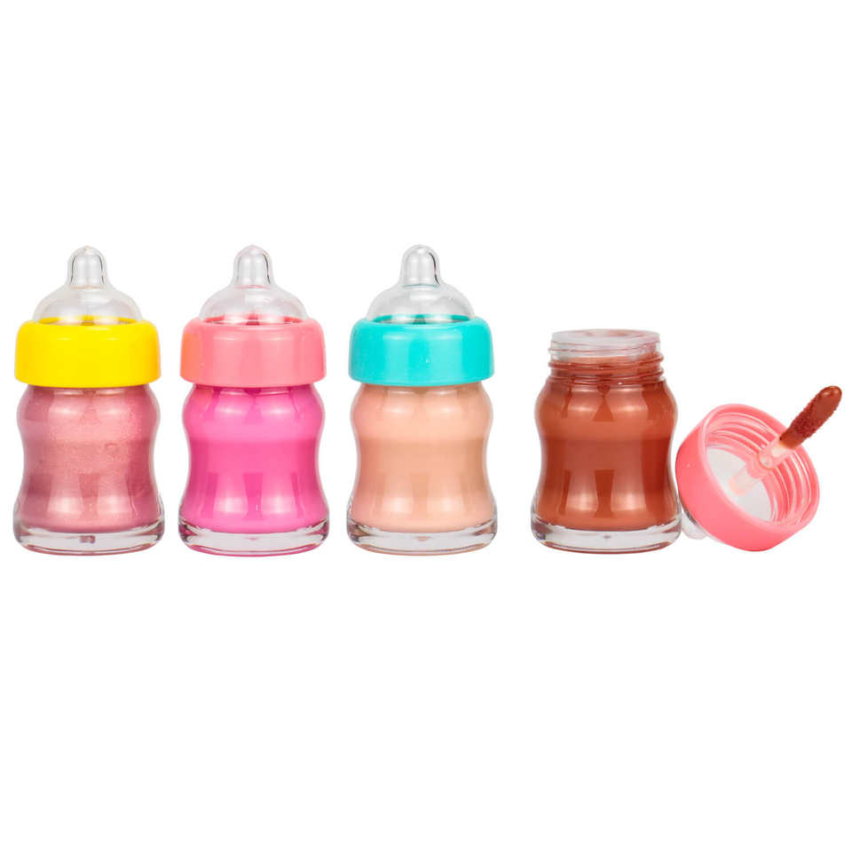 Customized Colors Milk Feeding Bottle Shape Velvet Matte Jelly Glossy Lipgloss Private Label Cute Baby Bottle Lip Gloss