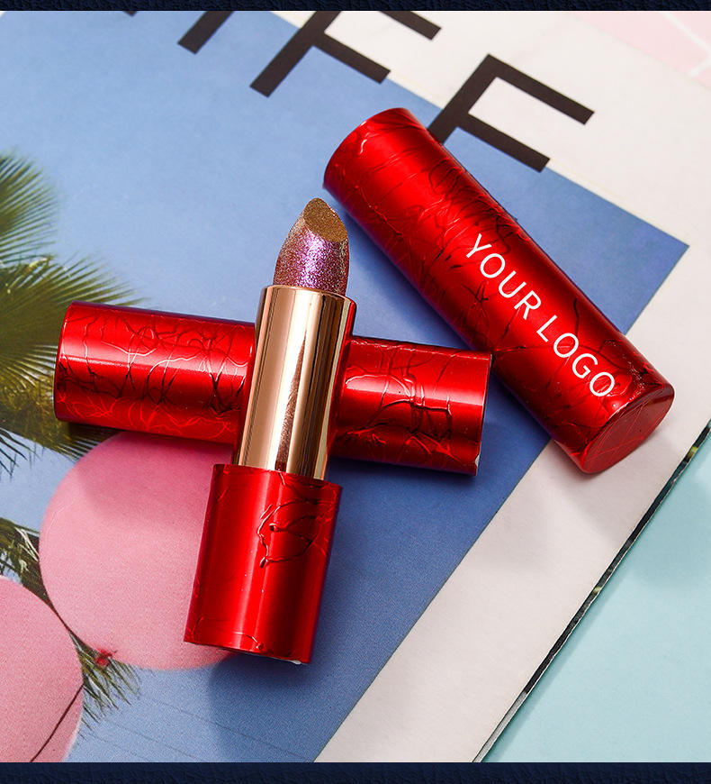 Private Label Custom Brand No Label Red Tube Makeup Matte Shimmering Shiny Waterproof Glitter Lipstick