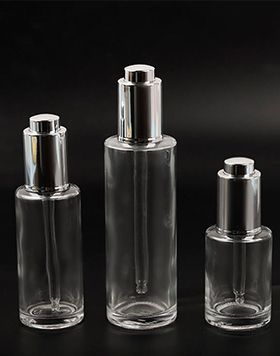 Custom Silver Lid Pressed Pump Glass Dropper 30ml 50ml 80ml Empty Glass Serum Bottle