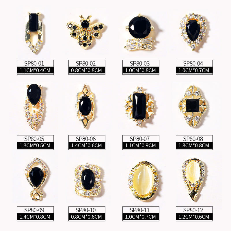 Heart Drop Rhinestones Nail Art Decorations Black Zircon Nail Jewelry Luxury Charms For Diy Nails