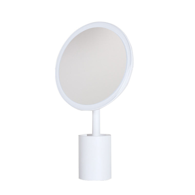 New Release Multifunction USB Rechargeable Organizer LED Vanity Mirror Lighted Desk Makeup Mirror With Brush Holder