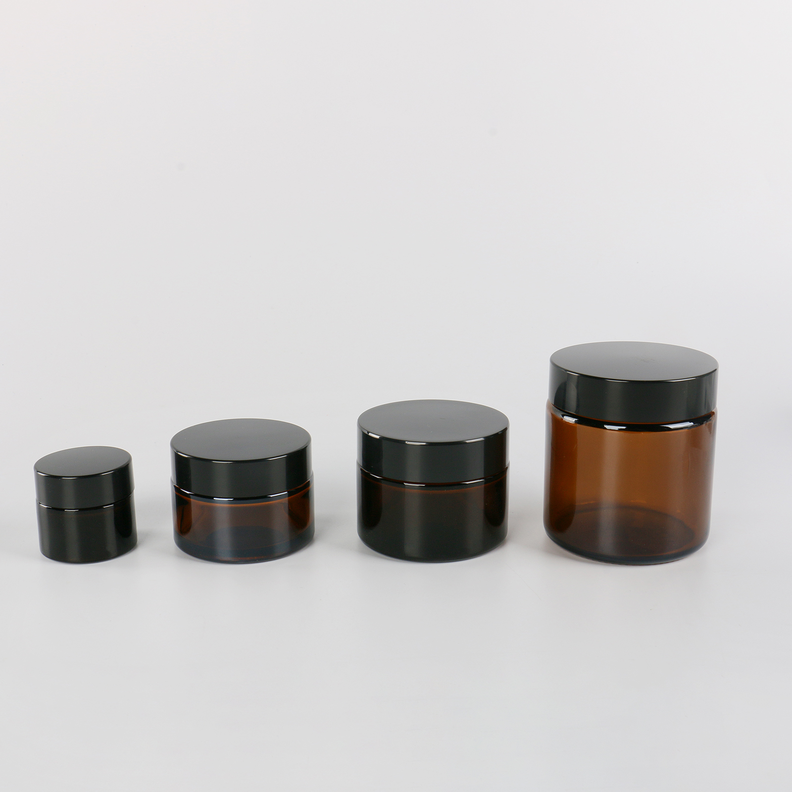 Small Empty 10g 30g 50g 100g Face Cream Cosmetic Amber Glass Jar Round With Black Lid