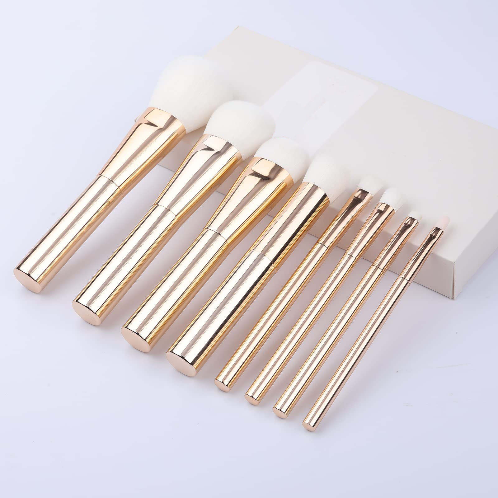 Natural Luxury High Quality White Hair Gold Handle Makeup Brush 8pcs Custom Logo Makeup Brush Set