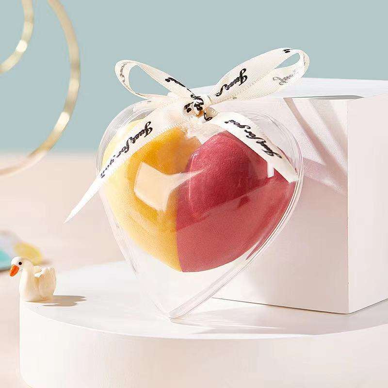 2 Pieces Heart Case Beauty Facial Blender Colorful Super Soft Cosmetic Blending Heart Makeup Sponge