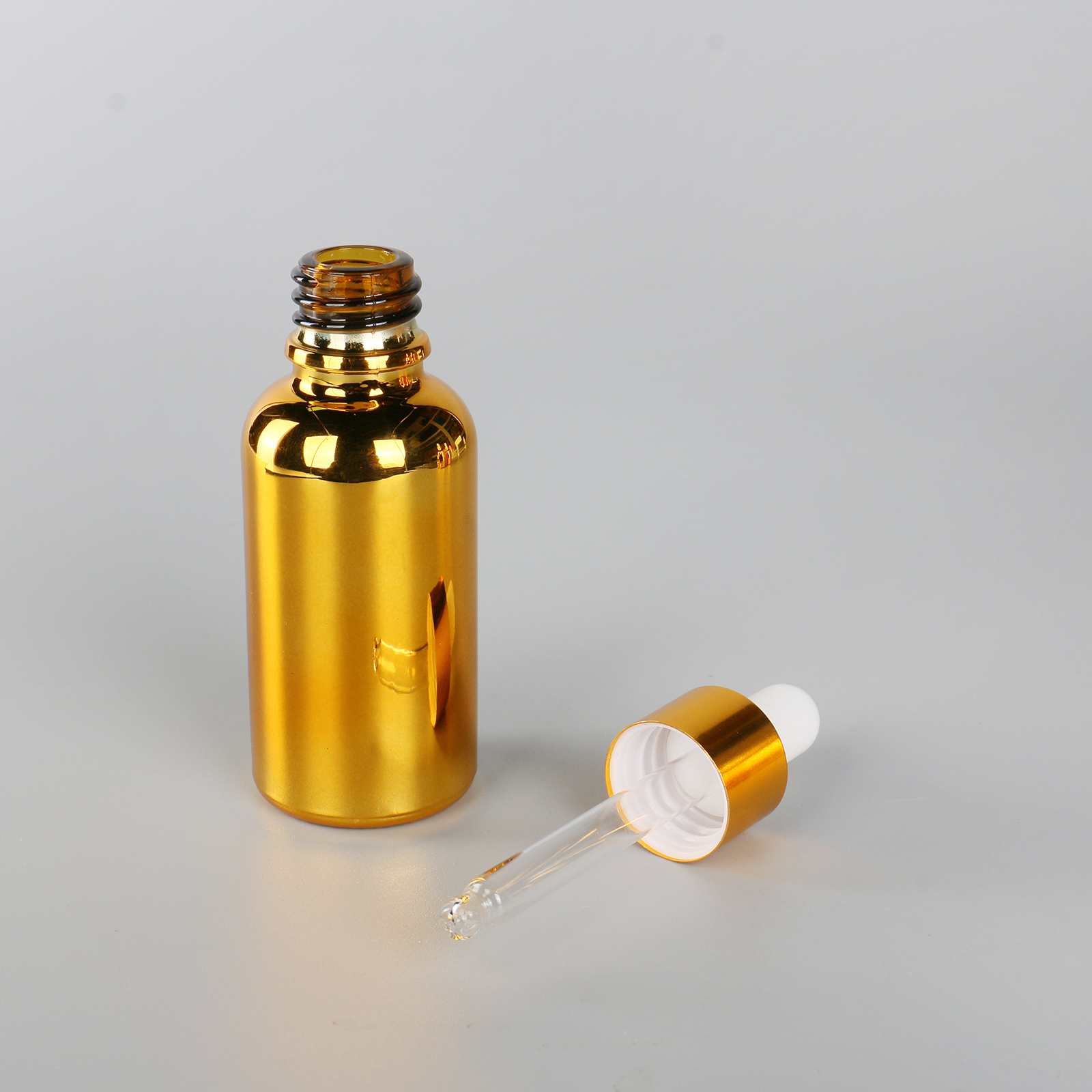 5ml 10ml 15ml 30ml 50ml 100ml Empty Electroplate UV Gold Coating Shiny Spray Bottle Glass Dropper Bottles For Essential Oil