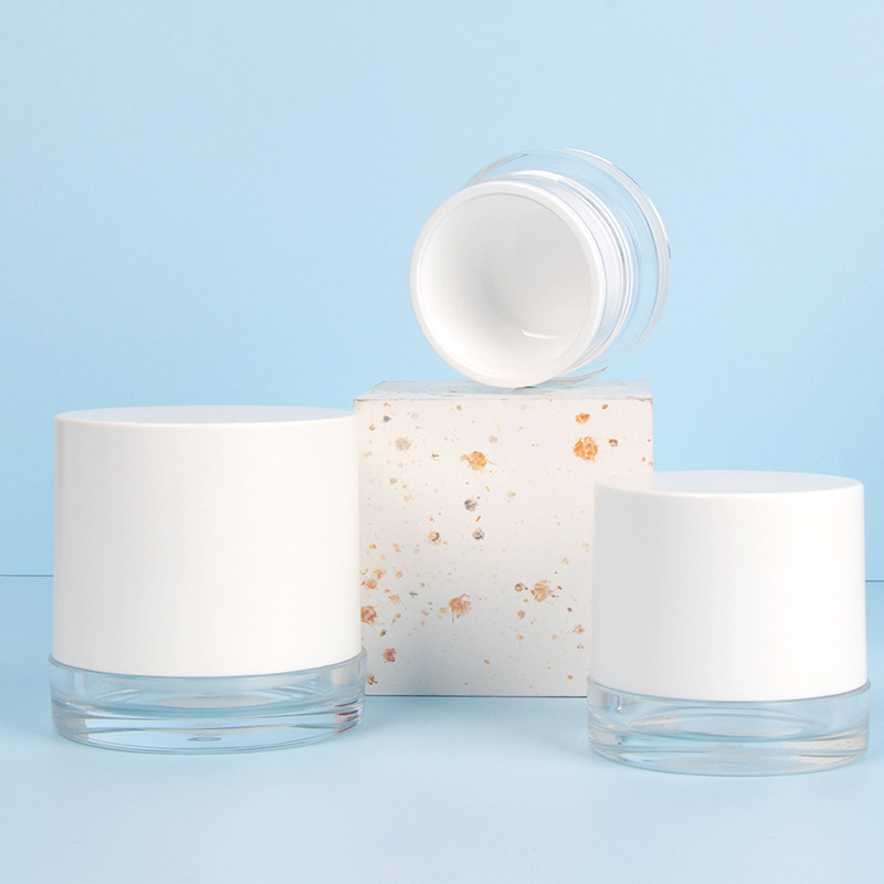 Custom Skincare Jars 15g 30g 50g Acrylic Container White Double Wall Jars Face Cosmetic Cream Jar With Screw High Cover Lid