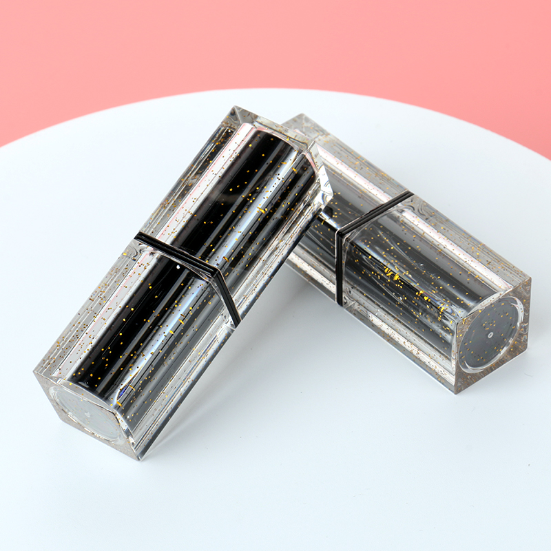 Luxury Lipgloss Container Tubes Custom Logo Golden Glitter Clear Black Square Magnetic Lipstick Tubes