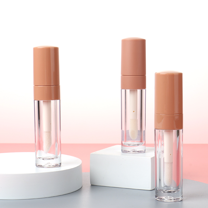 Plastic Unique Clear Chubby Lipstick Tube Empty Bulk Nude Brown Cap Lip Gloss Tubes With Big Wands Applicator