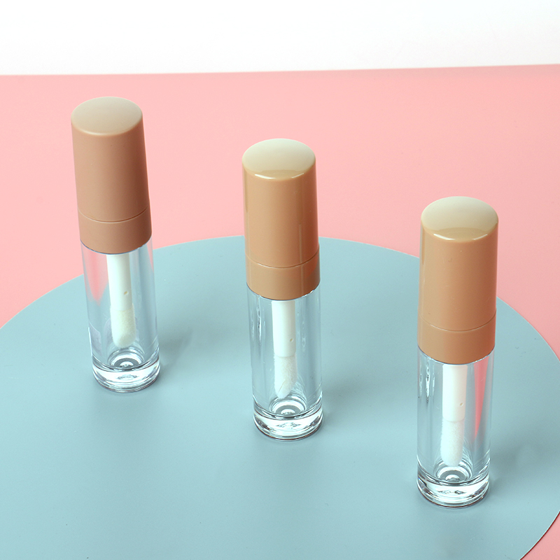 Plastic Unique Clear Chubby Lipstick Tube Empty Bulk Nude Brown Cap Lip Gloss Tubes With Big Wands Applicator