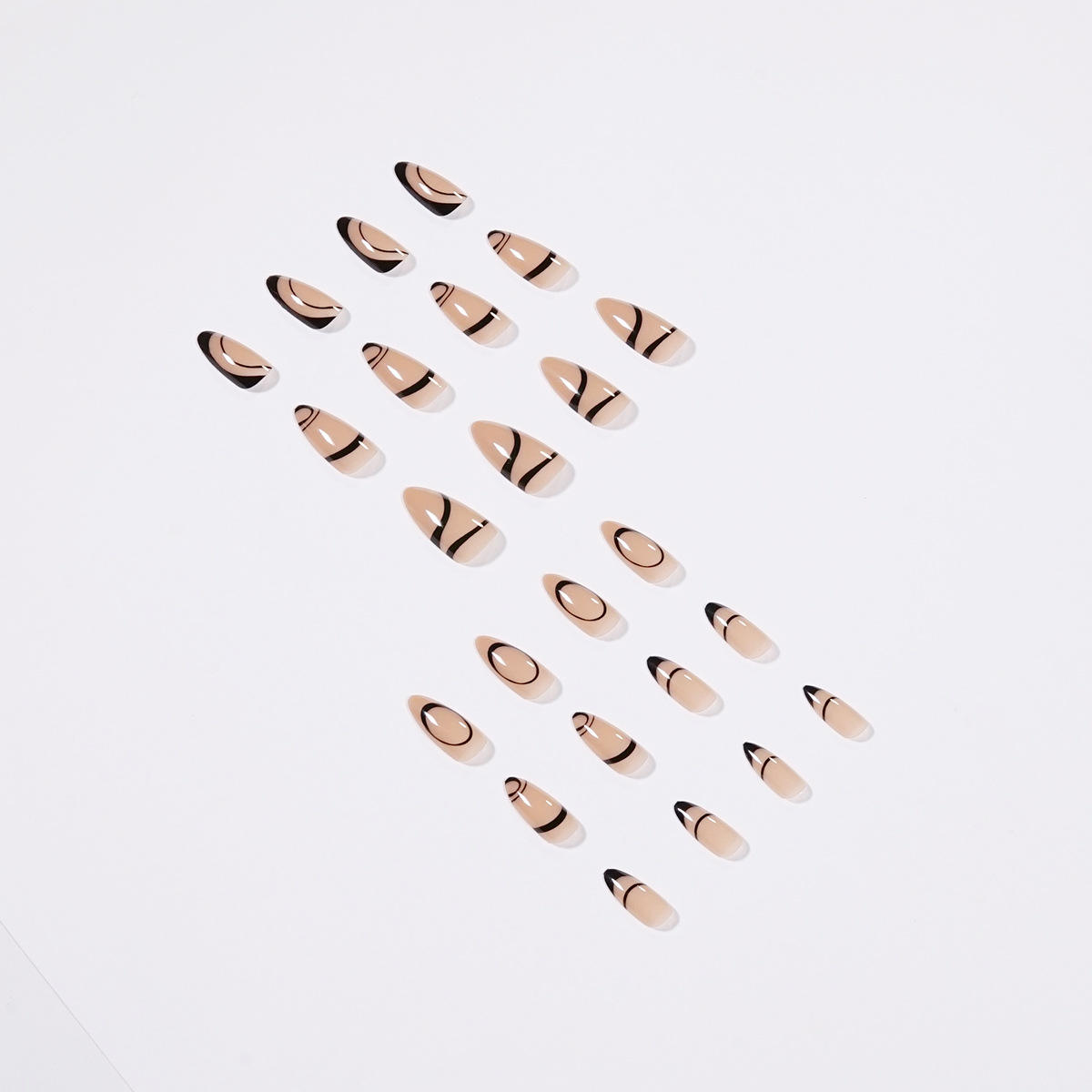 Simple Wave Line Pattern Fake Nail Kit Premade Stiletto Almond Shape Press On Nails