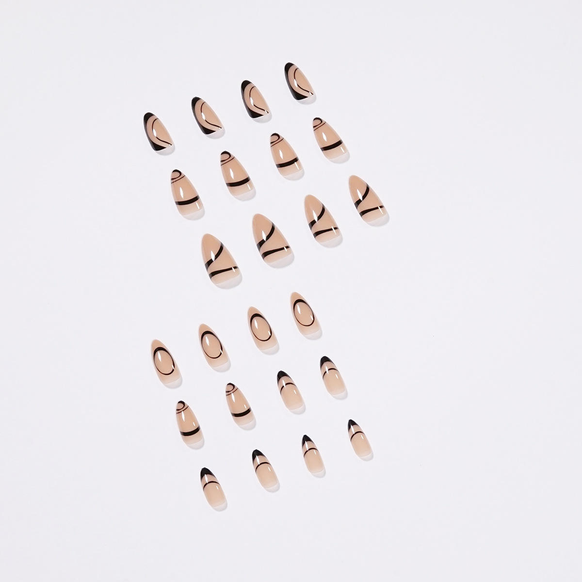 Simple Wave Line Pattern Fake Nail Kit Premade Stiletto Almond Shape Press On Nails
