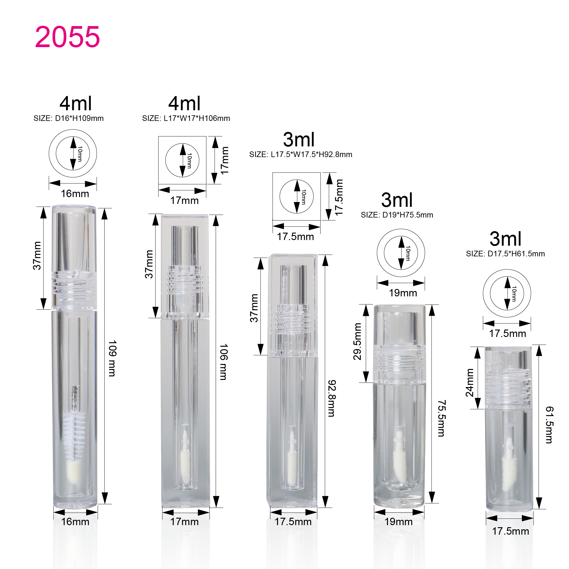 Cylinder Private Label Lip Gloss Container PETG Square Full Clear Customized Transparent Lipgloss Tubes With Applicator And Wand