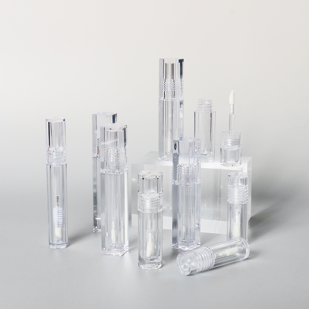 Cylinder Private Label Lip Gloss Container PETG Square Full Clear Customized Transparent Lipgloss Tubes With Applicator And Wand