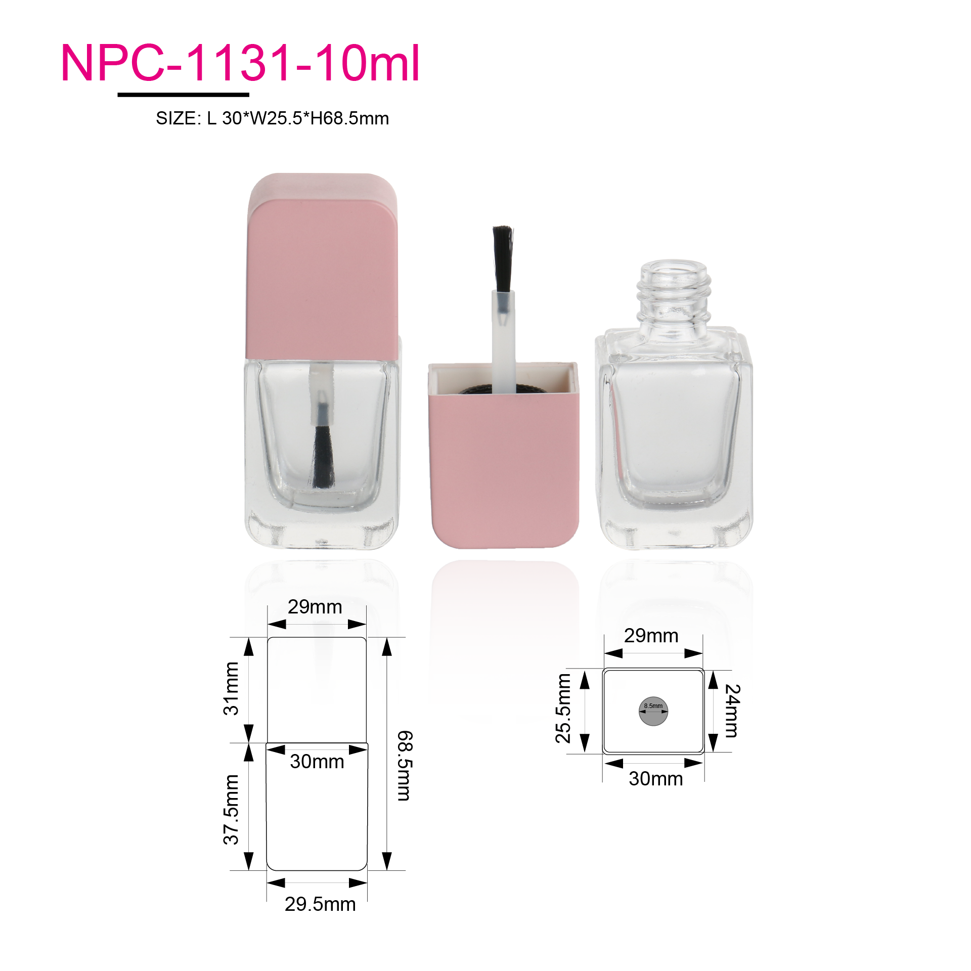 Empty 8ml 10ml Luxury Glass 2 in 1 Nail Polish Oil Packaging Square Gel Nail Polish Bottle With Cap And Brush
