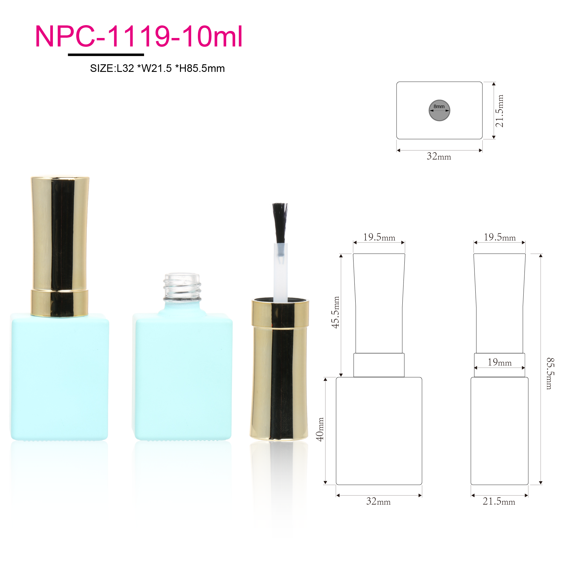Custom Luxury 8ml 10ml Color Coated UV Gel Glass Empty Nail Polish Bottle With Electroplated Gold Cap