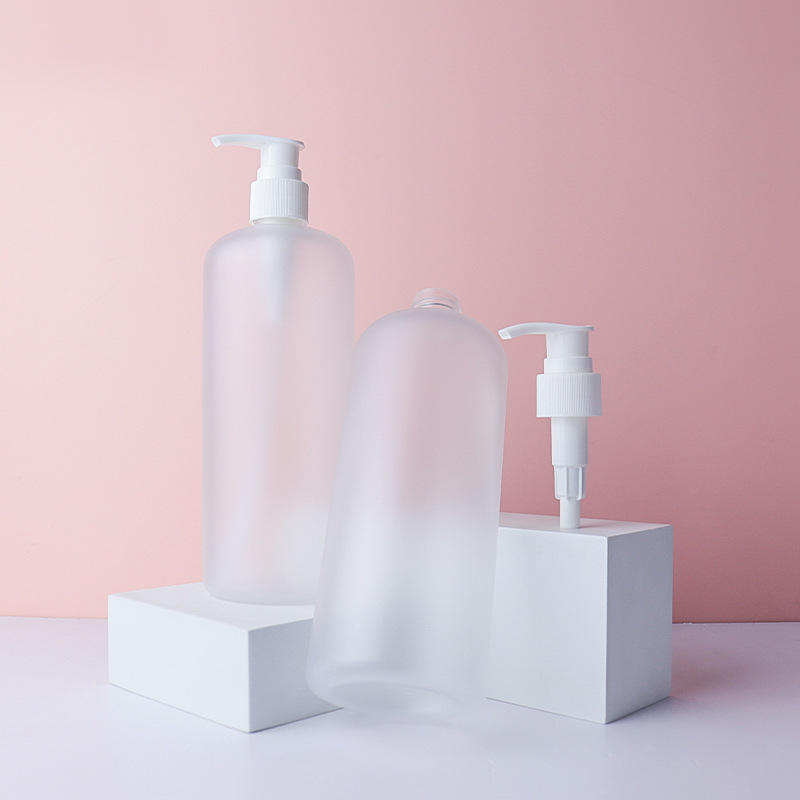 Custom Printed 500ml PET Frosted Plastic Empty Round Shoulder Shampoo Bottles With Lotion Pump