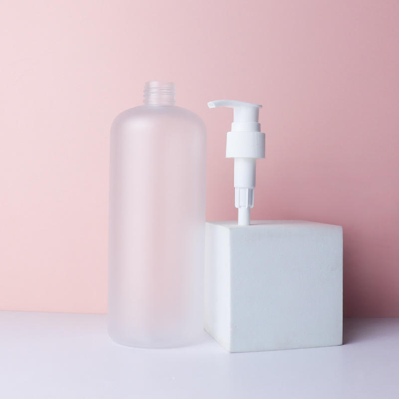 Custom Printed 500ml PET Frosted Plastic Empty Round Shoulder Shampoo Bottles With Lotion Pump