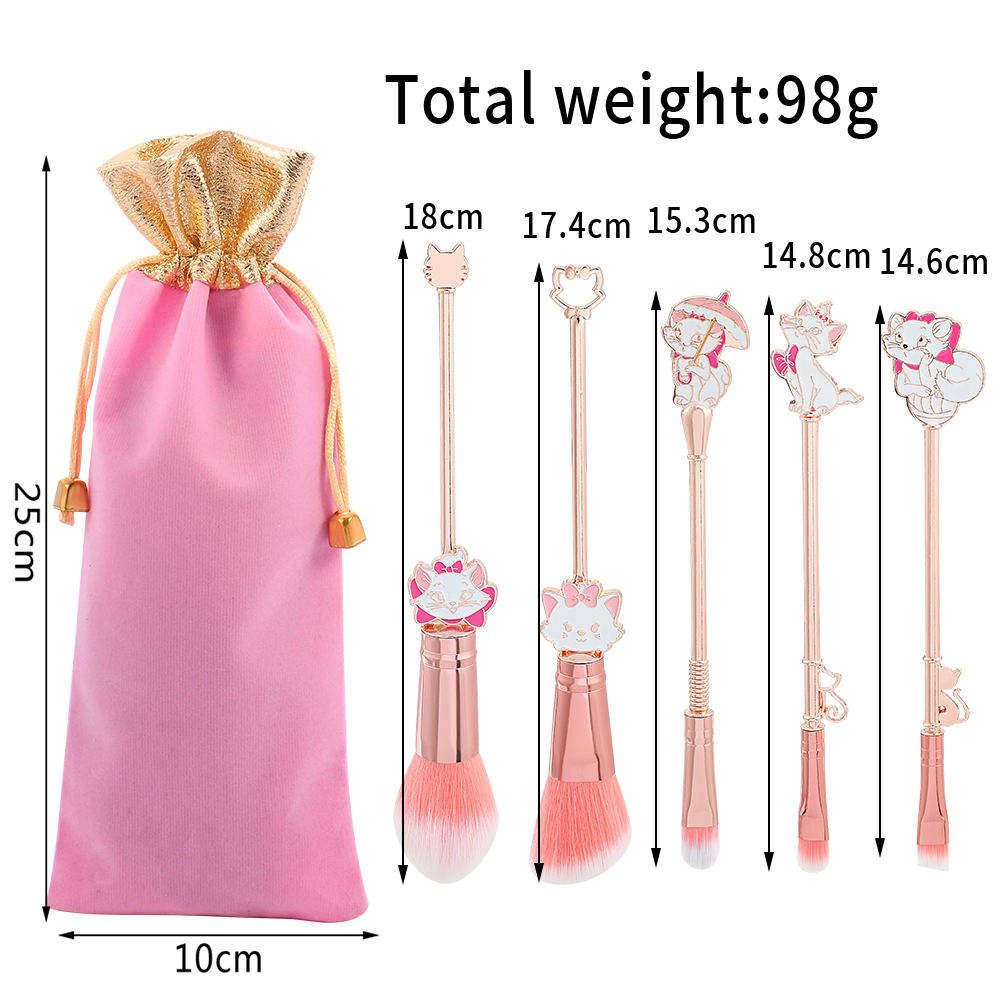 Cartoon Character Marie Cat The Aristocats Makeup Brushes Set Pink Rose Gold Blush Eye Shadow Brush With Mirror For Girls Gift