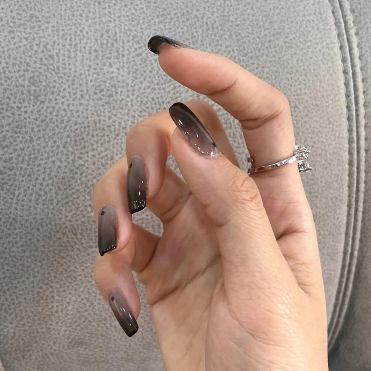Dots Pattern Full Cover French False Nails Gradient Black Square Jelly Press On Nails