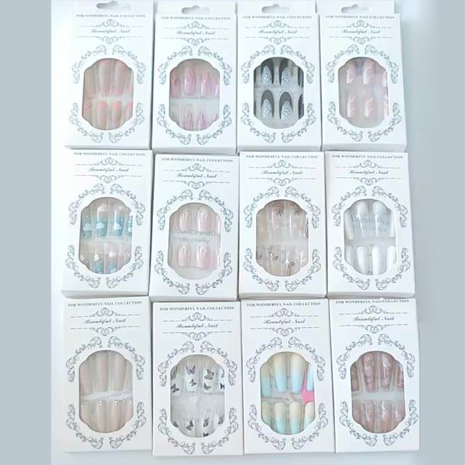 Sky Blue Glitter Gradient Coffin False Nails Could Pattern High Quality Press On Nails