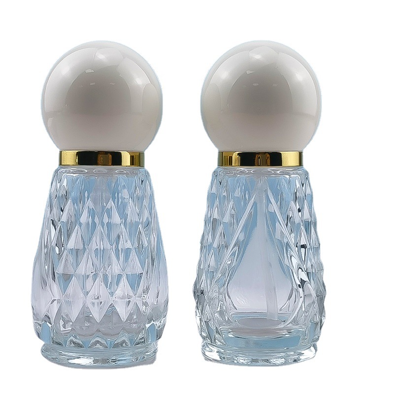 Custom Bulbs Shape Private Label Lotion Bottle Liquid Essence Oil Press Pump 50ml Clear Glass Serum Foundation Bottle
