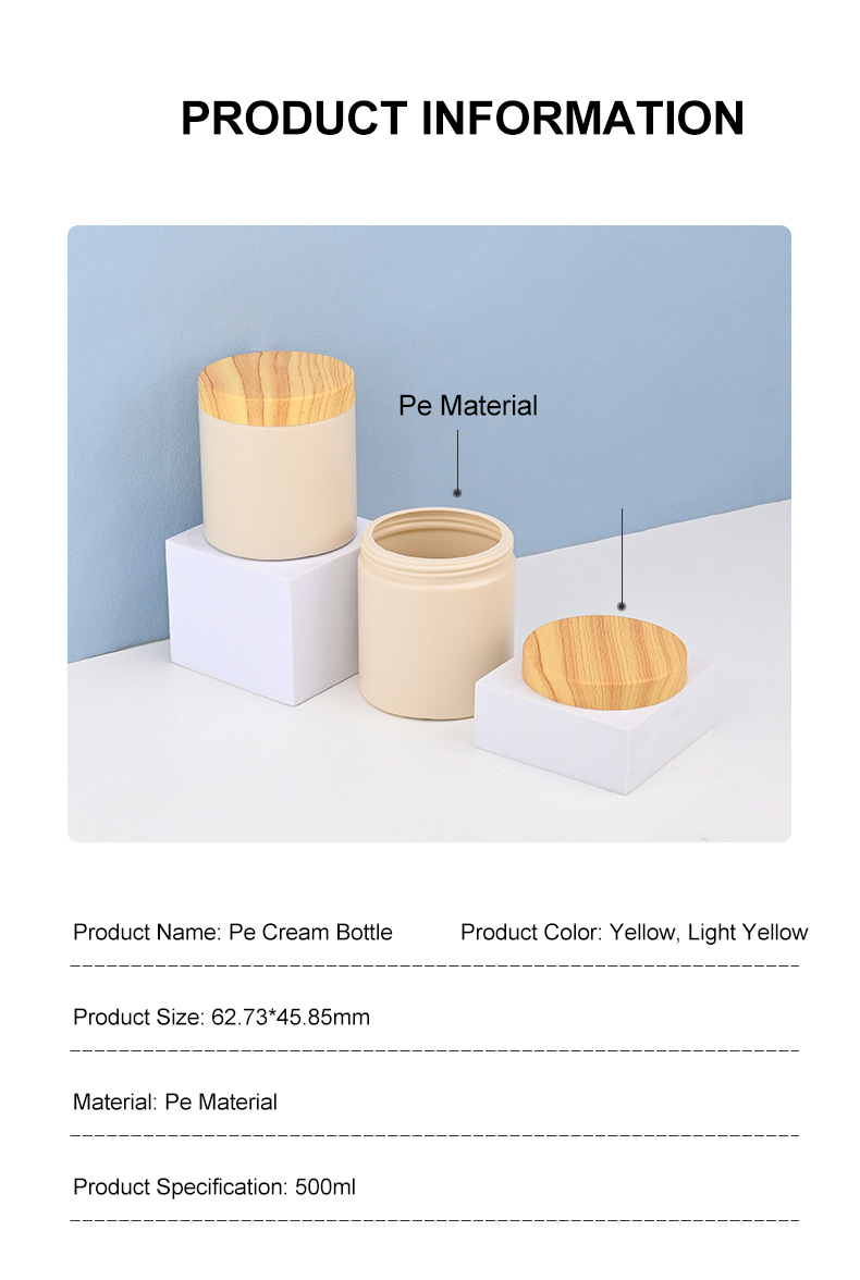 500ml Recycled Cream Cosmetic Packaging Large Capacity PE Plastic Body Butter Cosmetic Cream Jar With Wood Cap