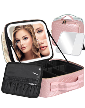Waterproof PU Leather Travel Cosmetic Case Makeup Organizer Carrying Bag With Smart Led Mirror