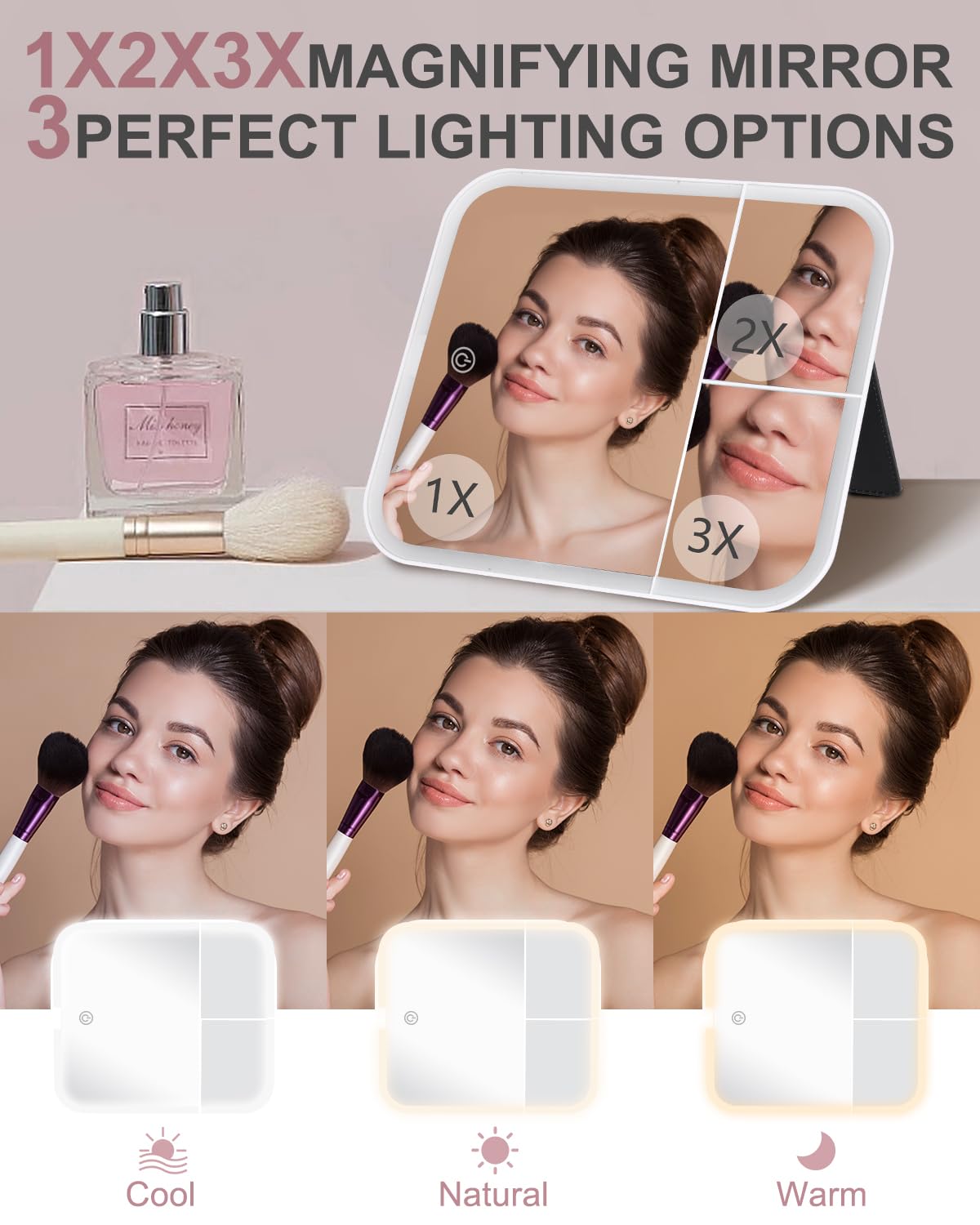 Waterproof PU Leather Travel Cosmetic Case Makeup Organizer Carrying Bag With Smart Led Mirror
