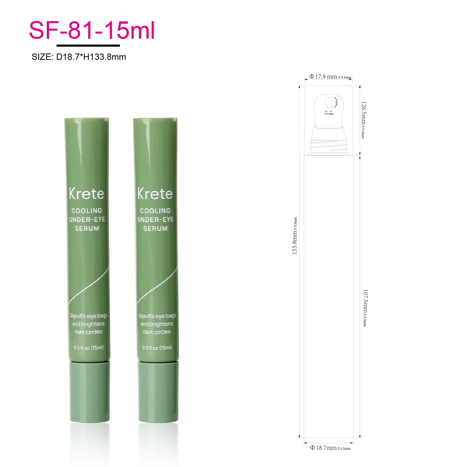 15ml Soft Empty Plastic Cosmetic Squeeze Eye Cream Tube Packaging With Alloy Metal Massage Applicator
