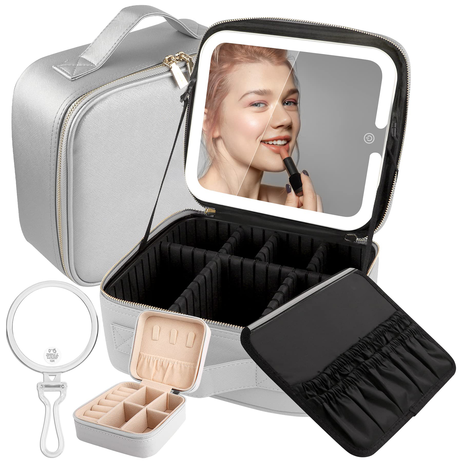 Women’s Makeup Organizers Storage Box Bags Small Travel Beauty Tool Smart Led Light Mirror Cosmetic Case