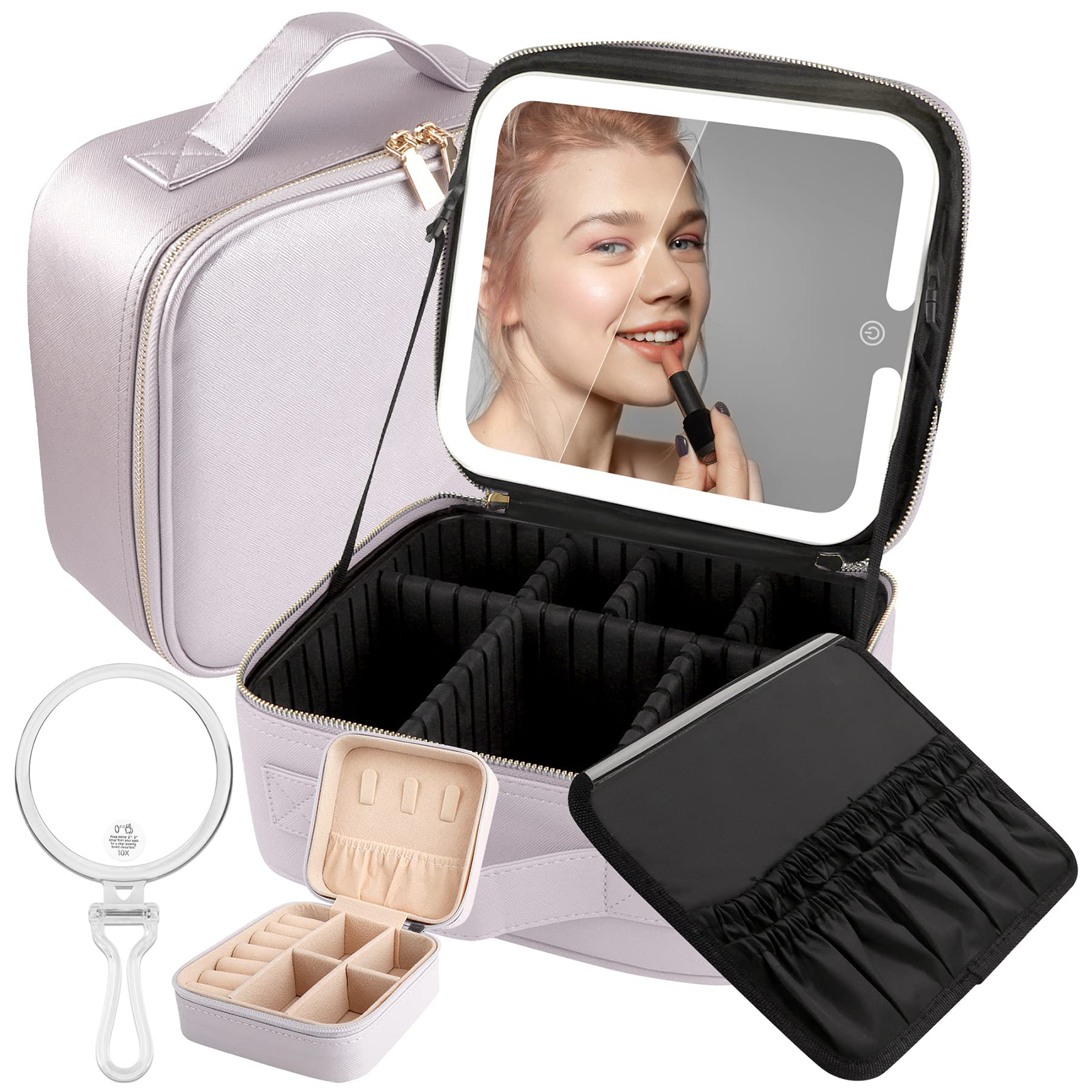 Women’s Makeup Organizers Storage Box Bags Small Travel Beauty Tool Smart Led Light Mirror Cosmetic Case
