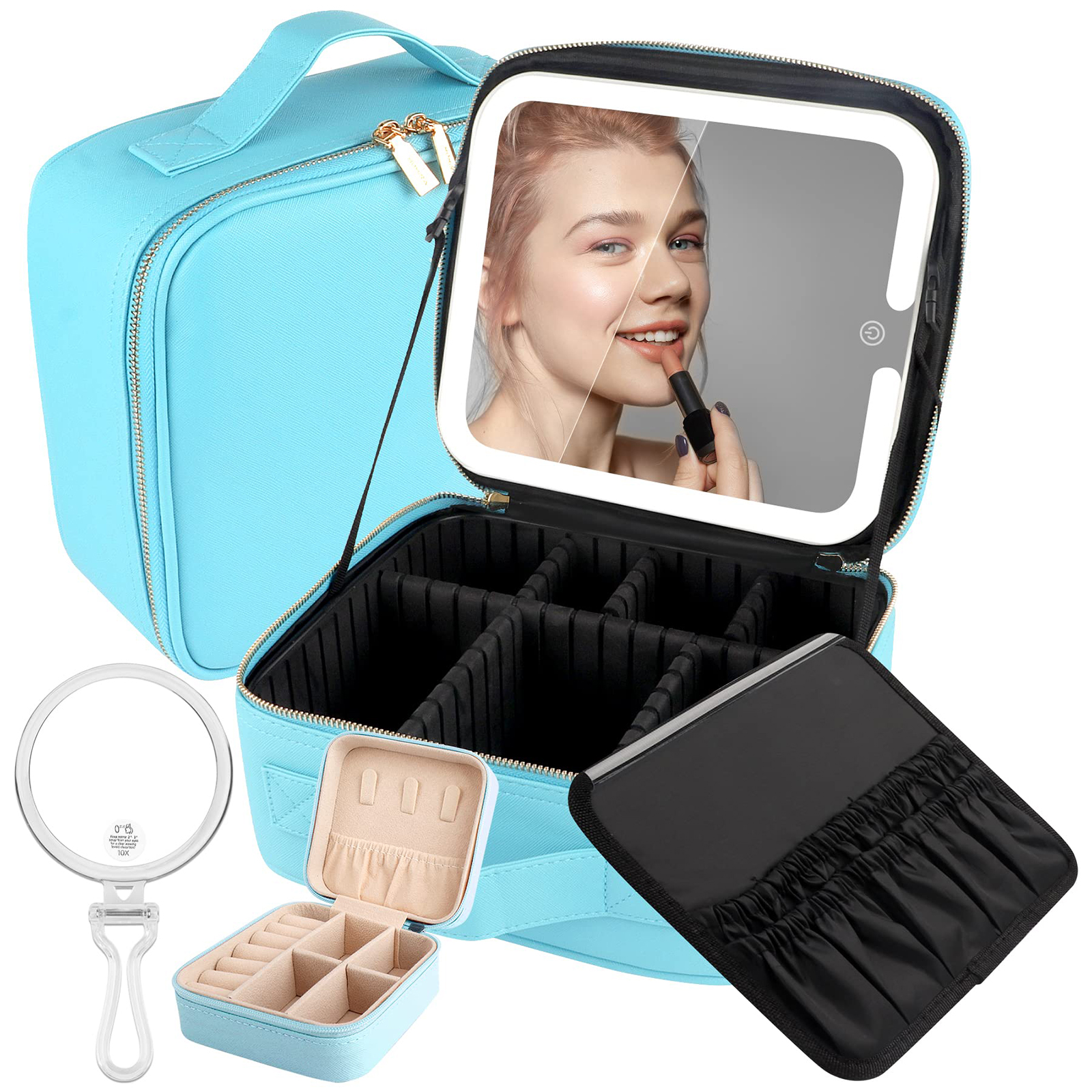 Women’s Makeup Organizers Storage Box Bags Small Travel Beauty Tool Smart Led Light Mirror Cosmetic Case