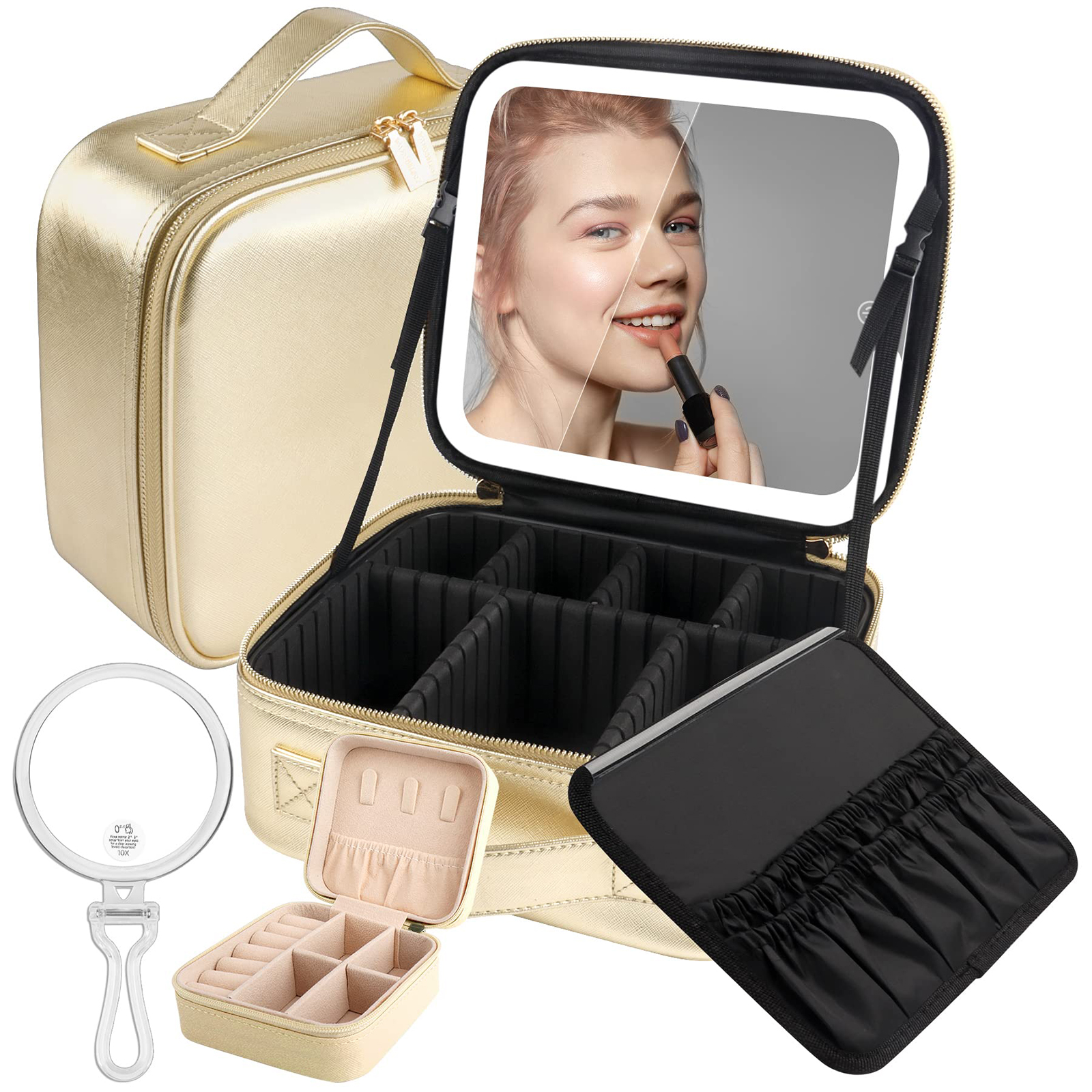 Women’s Makeup Organizers Storage Box Bags Small Travel Beauty Tool Smart Led Light Mirror Cosmetic Case