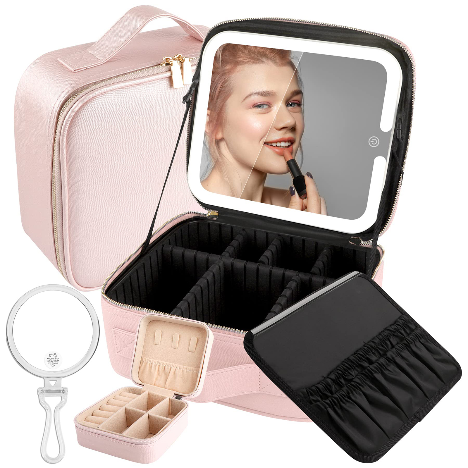 Women’s Makeup Organizers Storage Box Bags Small Travel Beauty Tool Smart Led Light Mirror Cosmetic Case