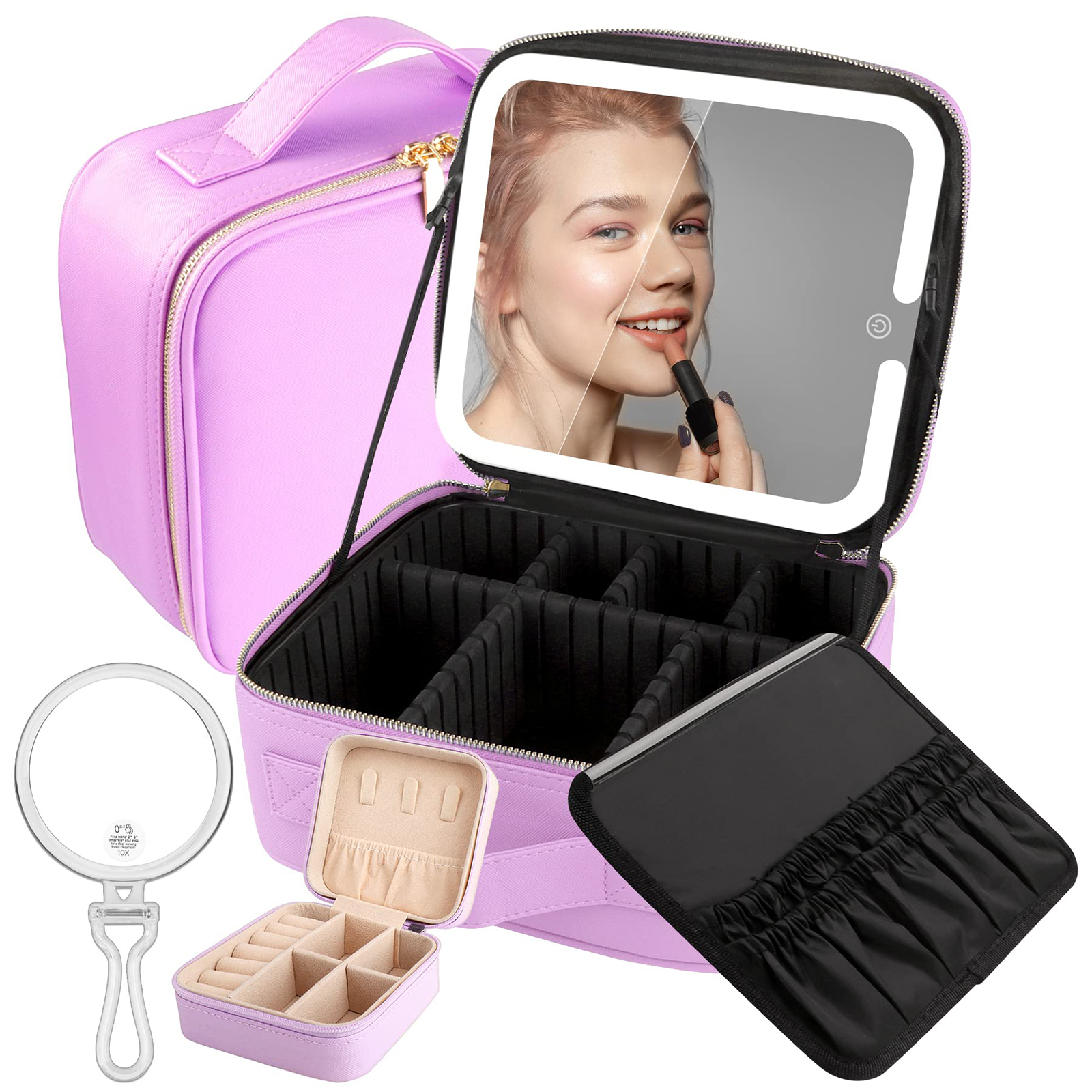 Women’s Makeup Organizers Storage Box Bags Small Travel Beauty Tool Smart Led Light Mirror Cosmetic Case