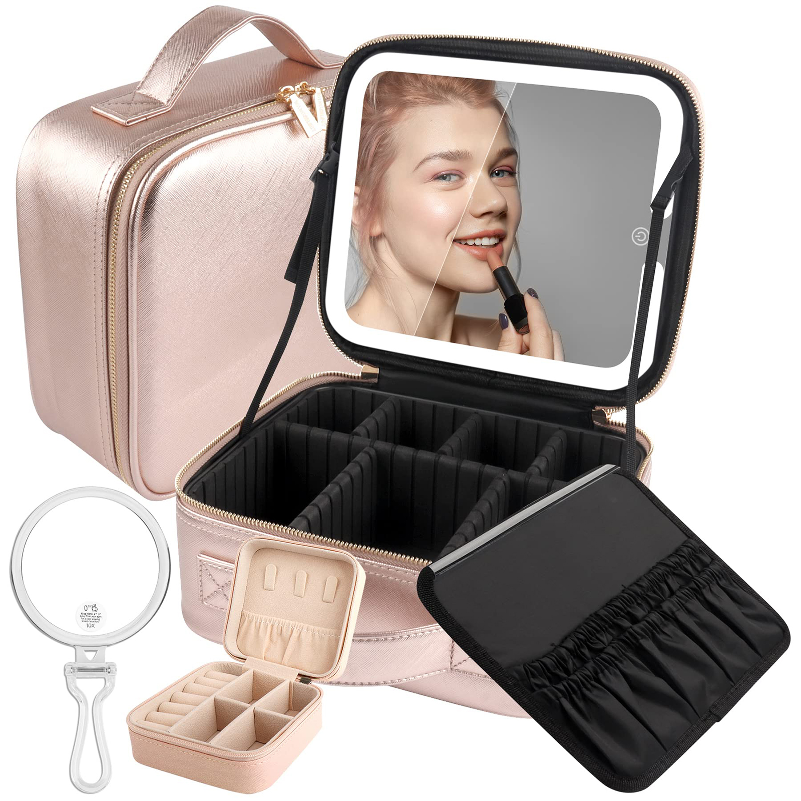 Women’s Makeup Organizers Storage Box Bags Small Travel Beauty Tool Smart Led Light Mirror Cosmetic Case