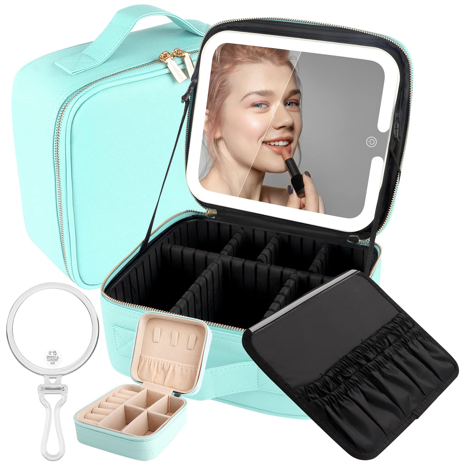 Women’s Makeup Organizers Storage Box Bags Small Travel Beauty Tool Smart Led Light Mirror Cosmetic Case