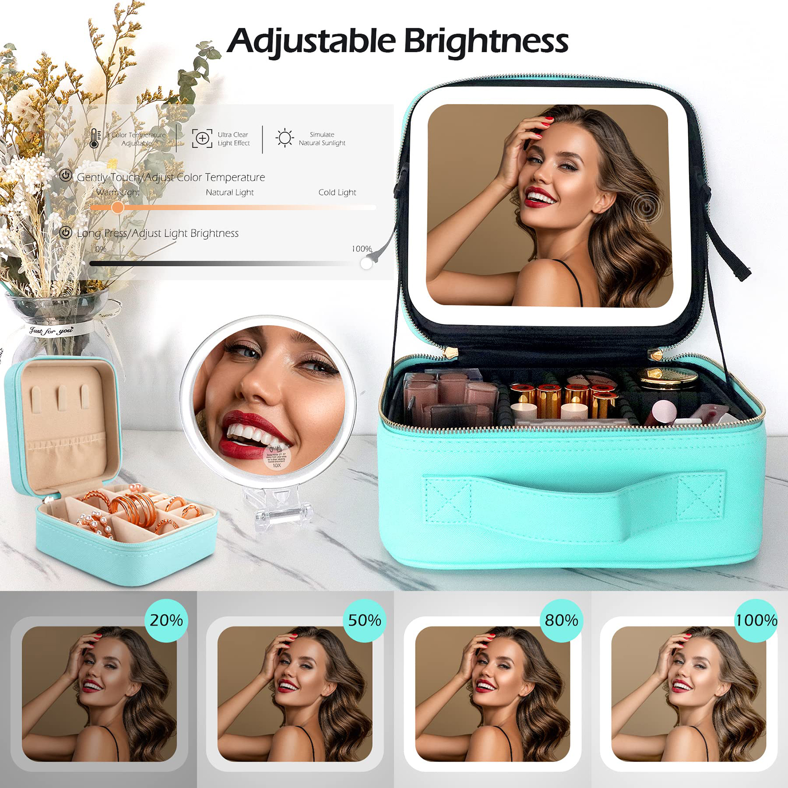 Women’s Makeup Organizers Storage Box Bags Small Travel Beauty Tool Smart Led Light Mirror Cosmetic Case