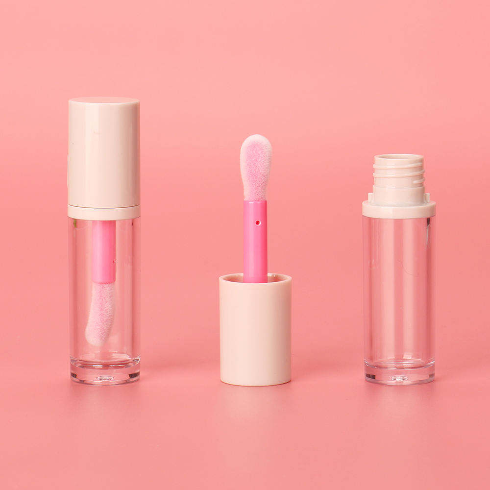 Custom Color Recyclable Lip Gloss Containers Big Wand Round Lip Gloss Tube With Pink Applicator