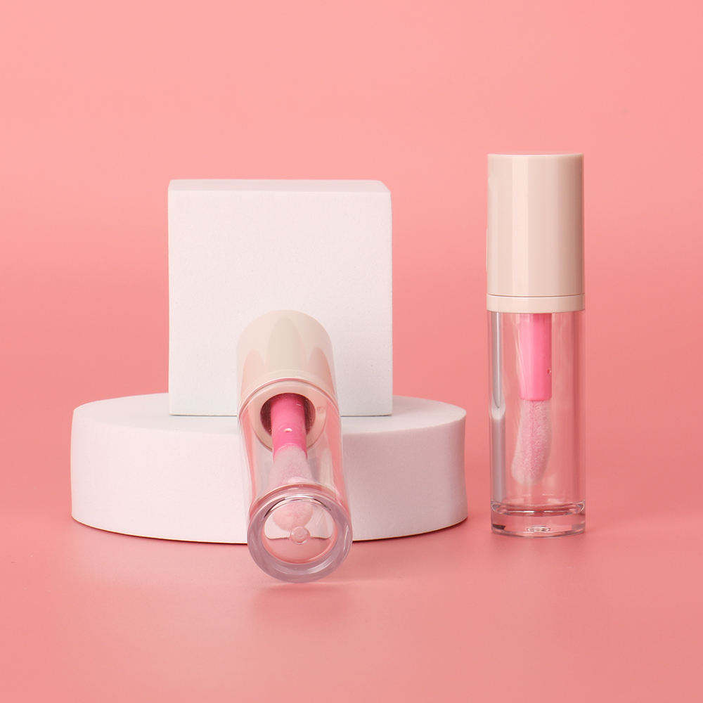 Custom Color Recyclable Lip Gloss Containers Big Wand Round Lip Gloss Tube With Pink Applicator