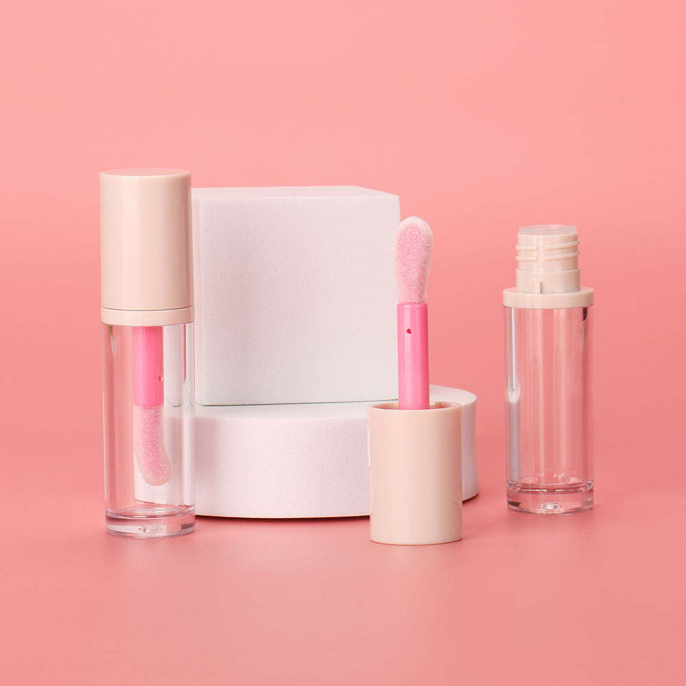 Custom Color Recyclable Lip Gloss Containers Big Wand Round Lip Gloss Tube With Pink Applicator