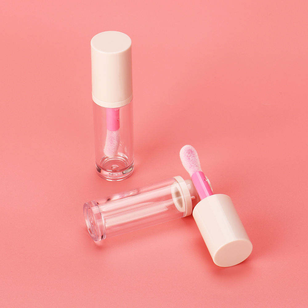 Custom Color Recyclable Lip Gloss Containers Big Wand Round Lip Gloss Tube With Pink Applicator