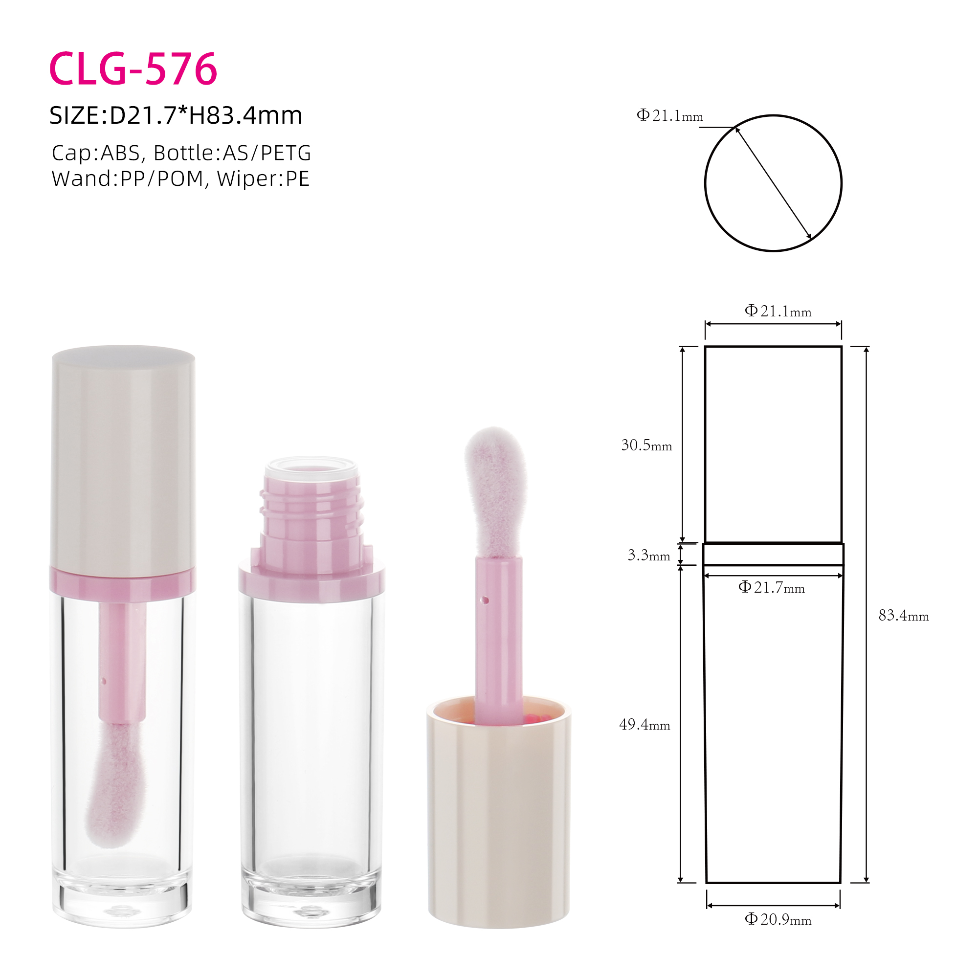 Custom Color Recyclable Lip Gloss Containers Big Wand Round Lip Gloss Tube With Pink Applicator