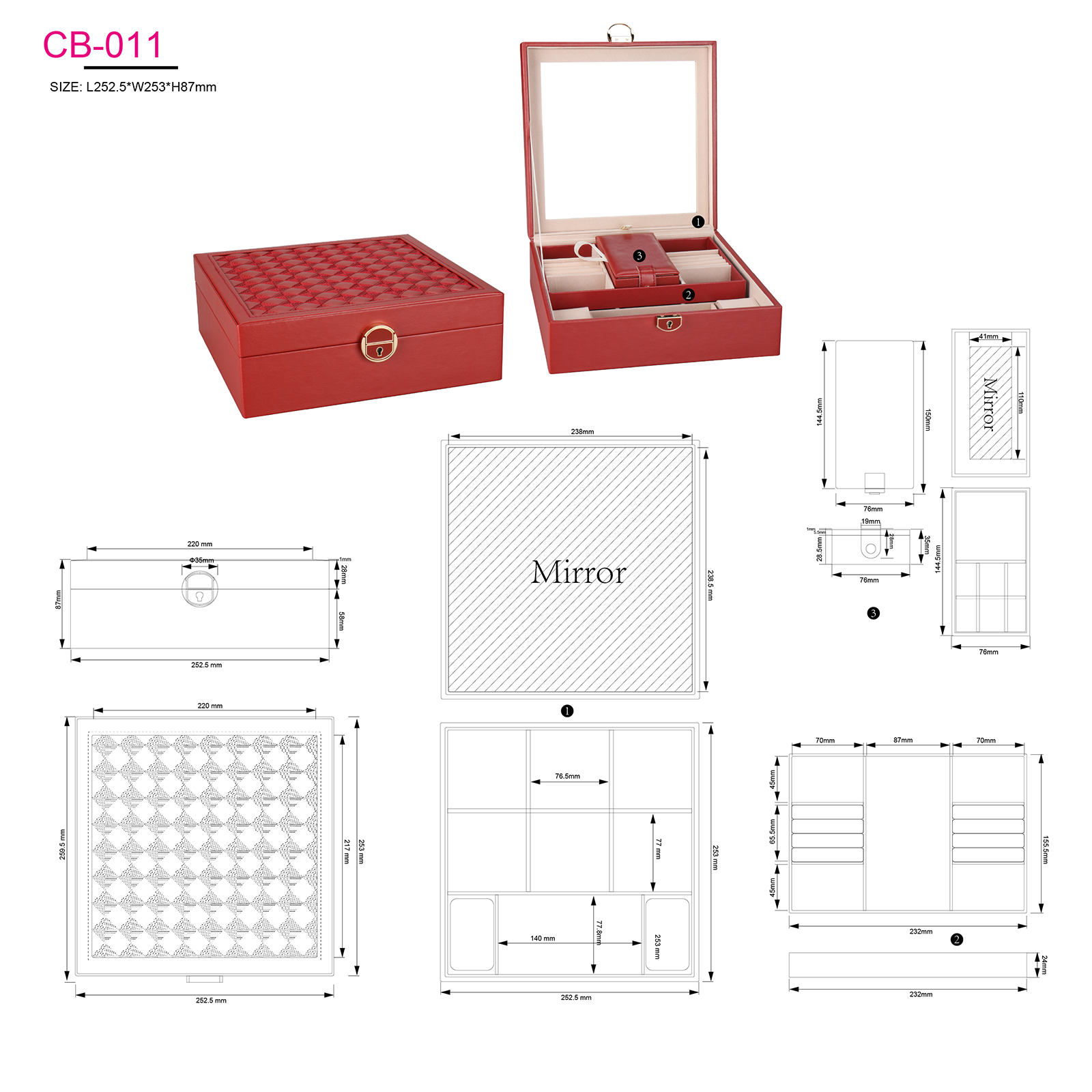 Necklace Earrings Rings Watch Organizer Case Double Layer Luxury Pu Leather Travel Jewelry Boxes With Mirror