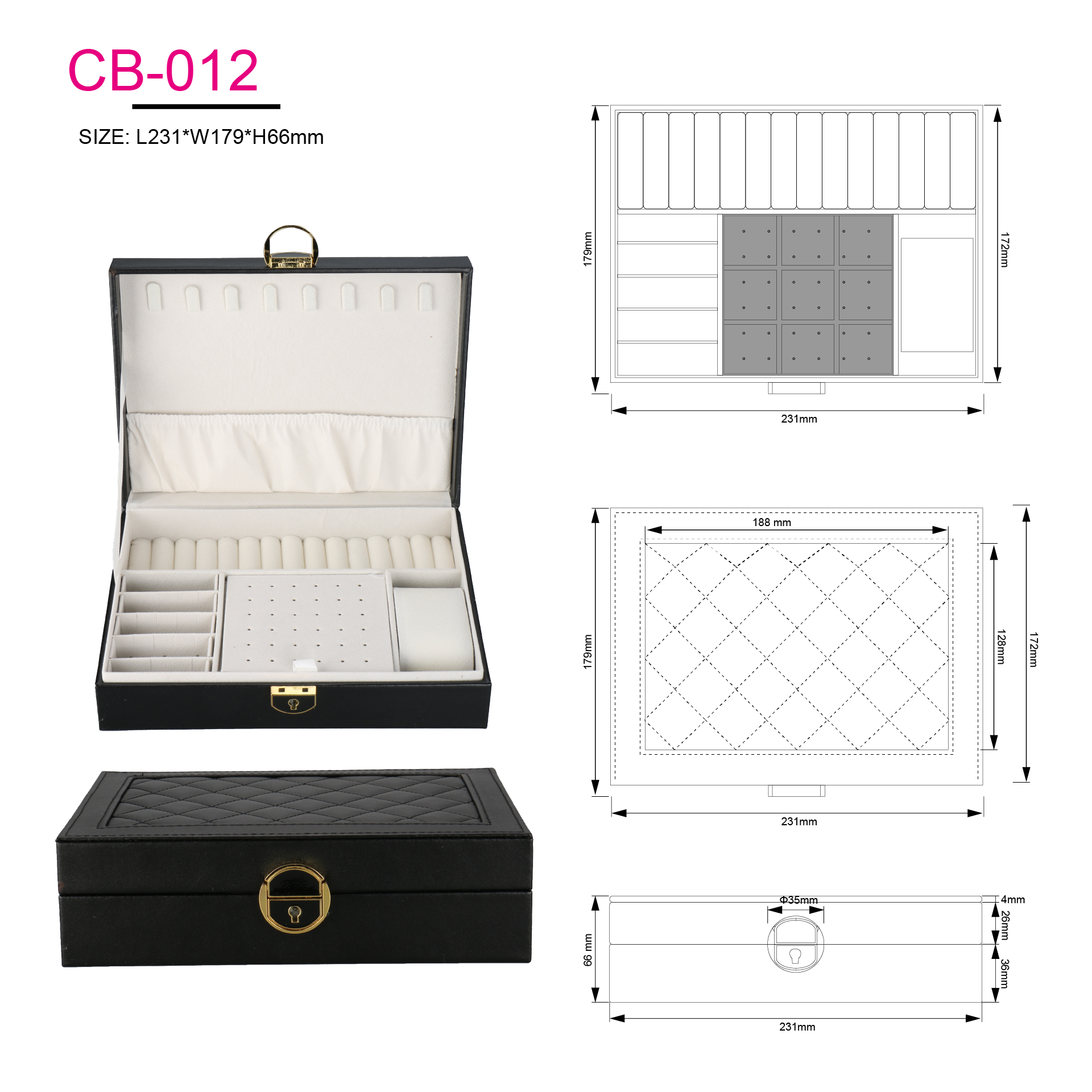 PU Leather Lockable Earring Necklace Ring Jewelry Case Display Organizer Jewelry Storage Box
