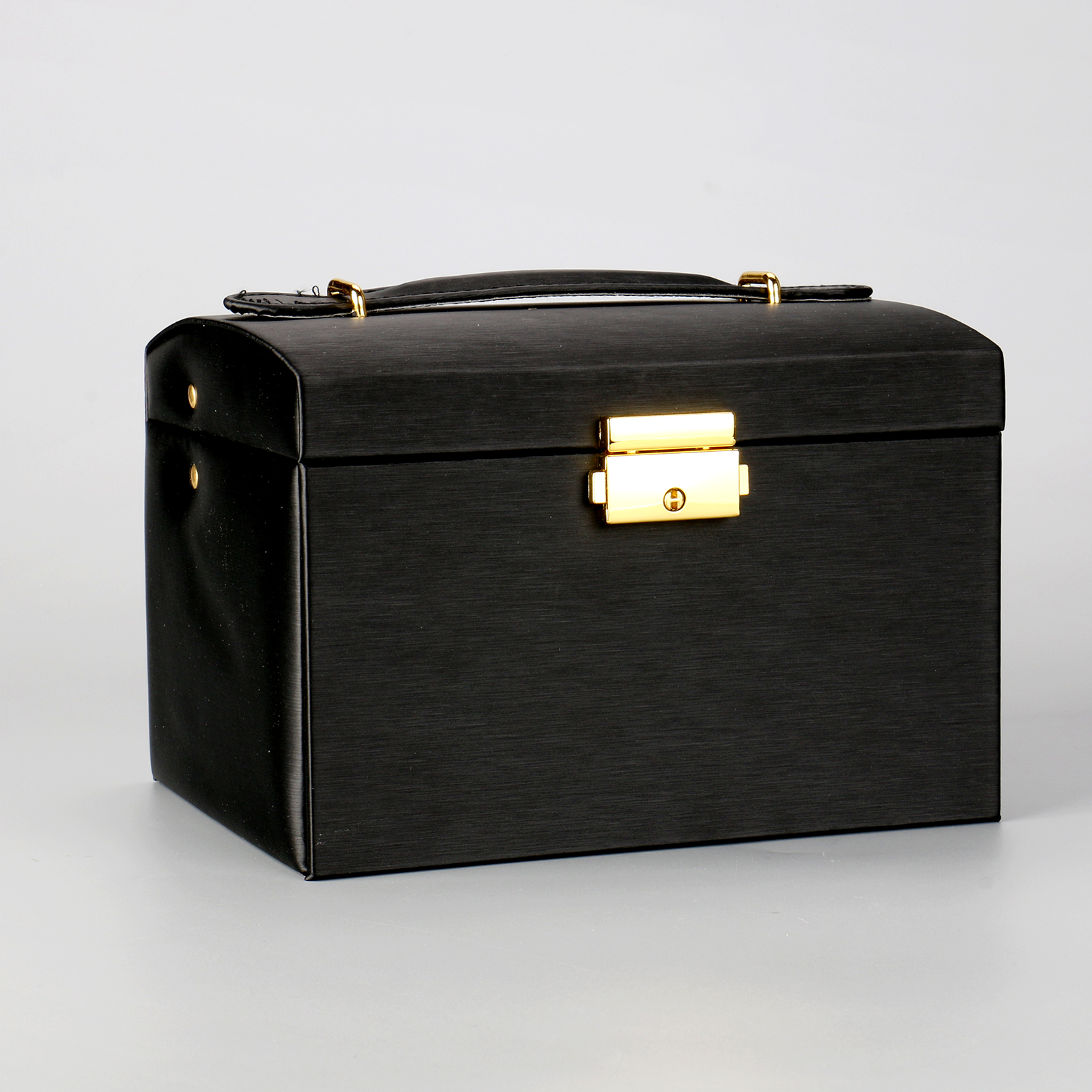 Earring Ring Necklace Storage 3 Layer Portable Travel Black PU Jewelry Organizer Box With Mirror & Lock