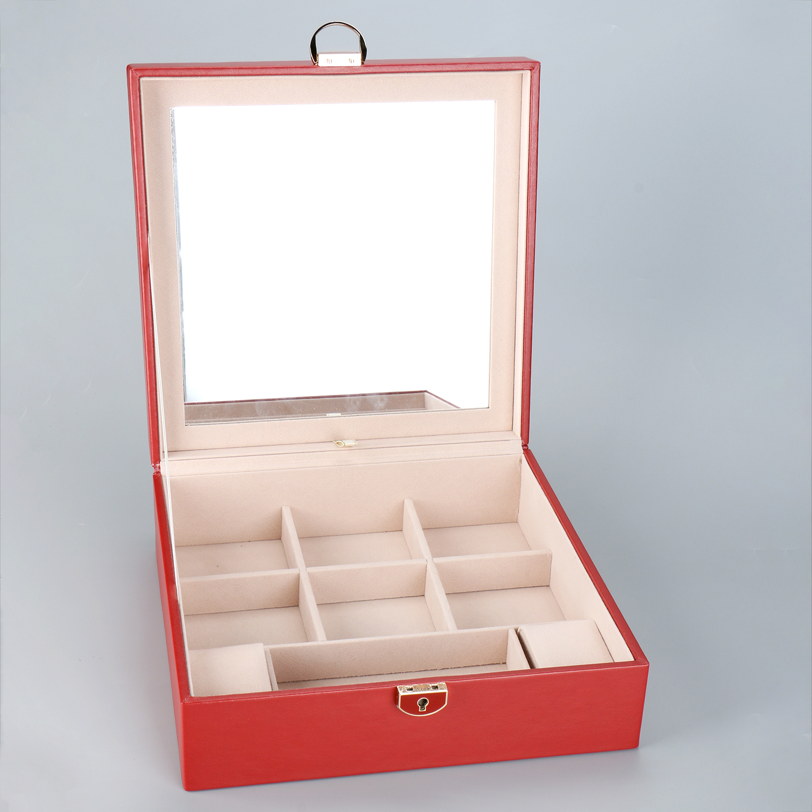 Necklace Earrings Rings Watch Organizer Case Double Layer Luxury Pu Leather Travel Jewelry Boxes With Mirror