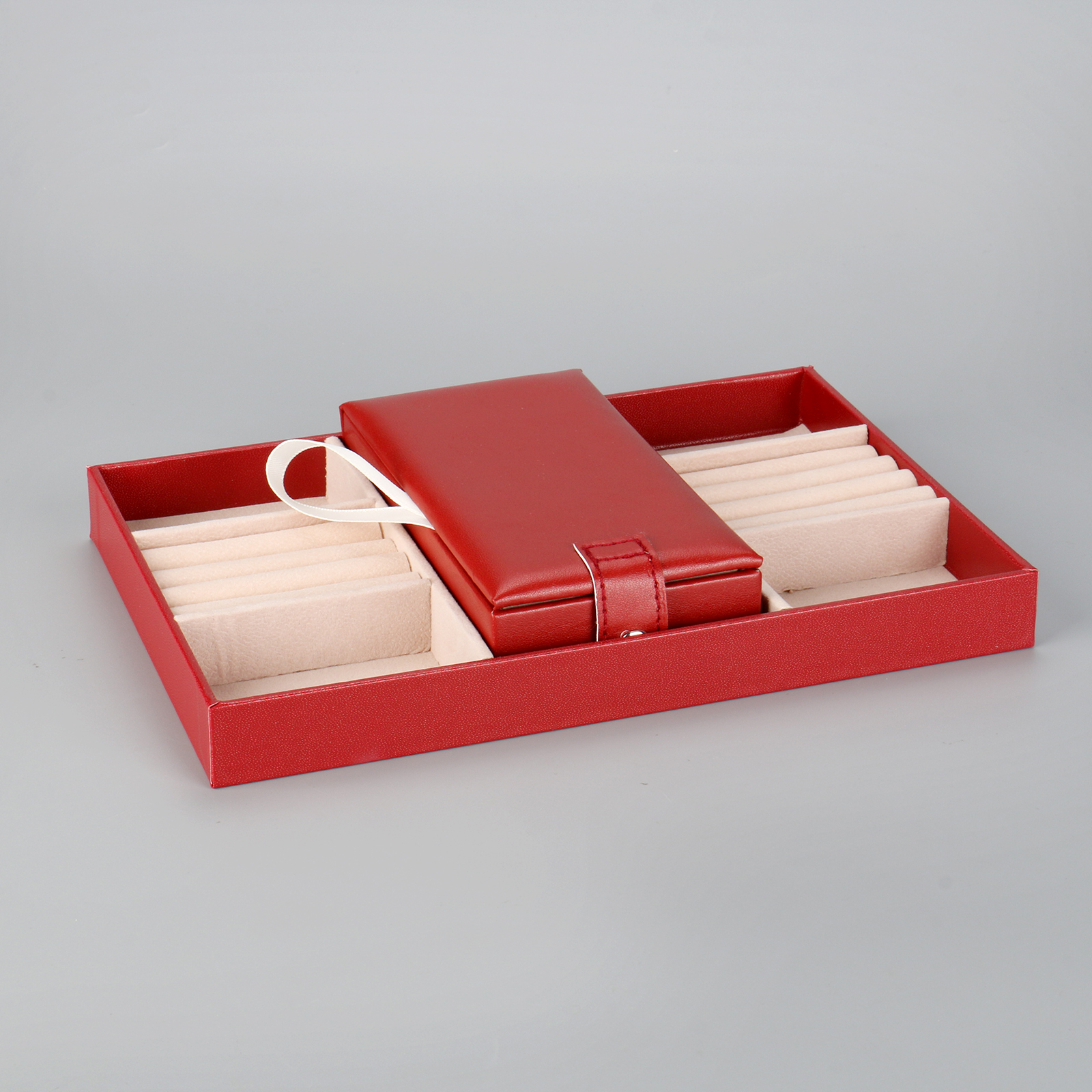 Necklace Earrings Rings Watch Organizer Case Double Layer Luxury Pu Leather Travel Jewelry Boxes With Mirror